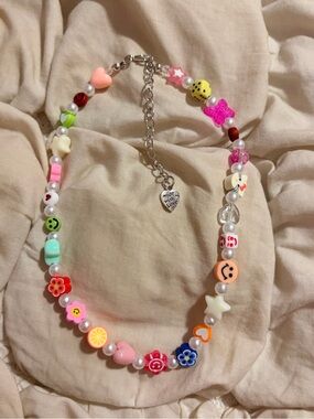 Free People Multi-Color Beaded Indie Sleaze Novelty Charm Statement Necklace